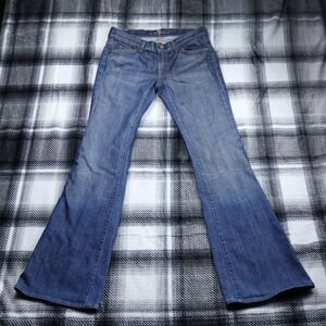 VTG USA Y2K 7 For All Mankind Flare Jeans Med Wash Squiggle Pocket Size 27x33'